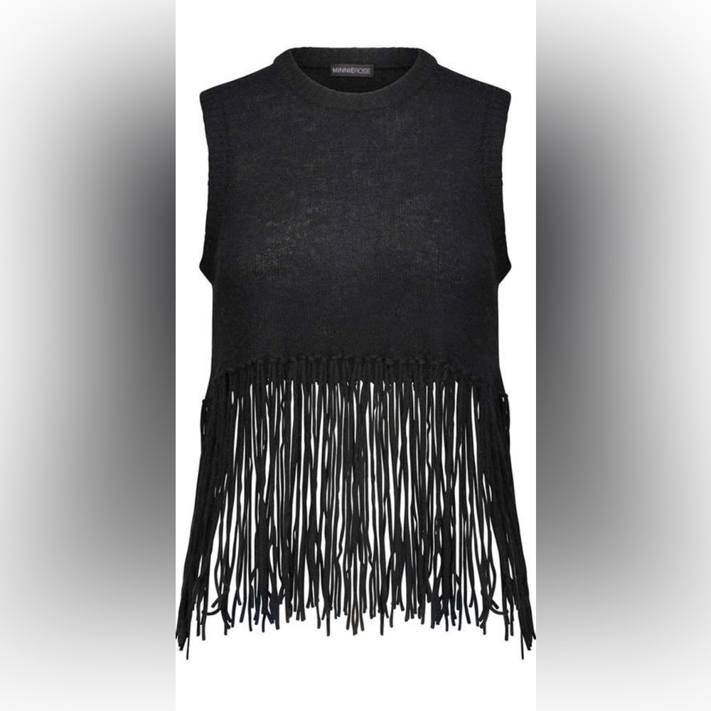 Brand New Minnie Rose Cashmere Cropped Fringe Sweater